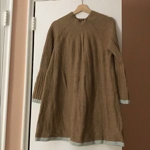 Anthropologie Tan Long Sleeve Dress with Gray Accents